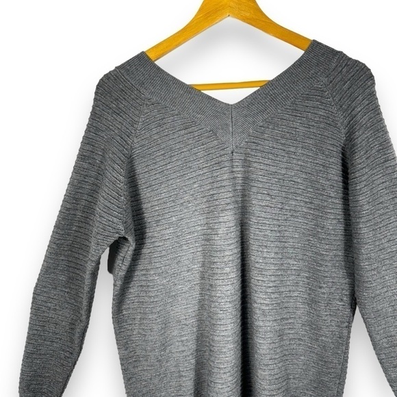 4 for $40 SALE!M Made In Italy Double V Neck Ribbed Sweater, Anthracite Grey, S - Picture 9 of 10